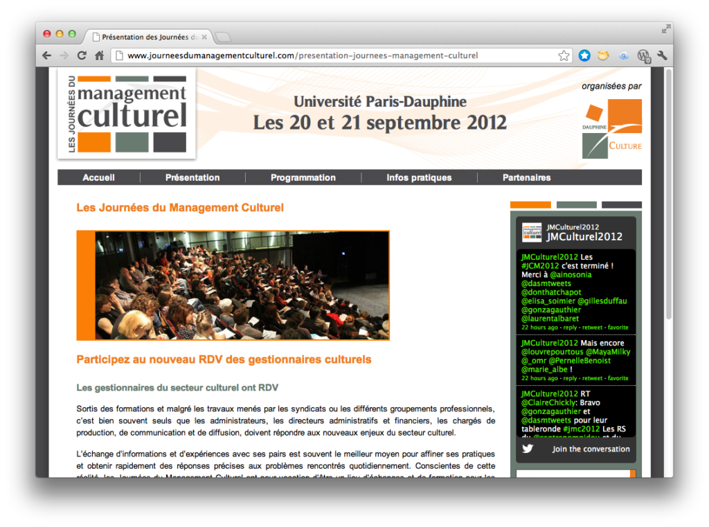 Capture d’écran, site des Journées du management culturel