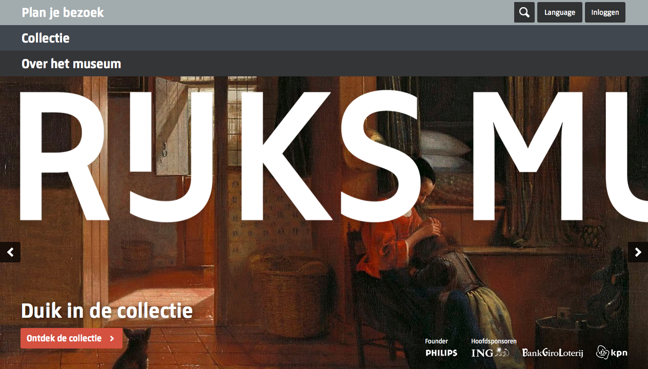 Page d'accueil du site du Rijksmuseum
